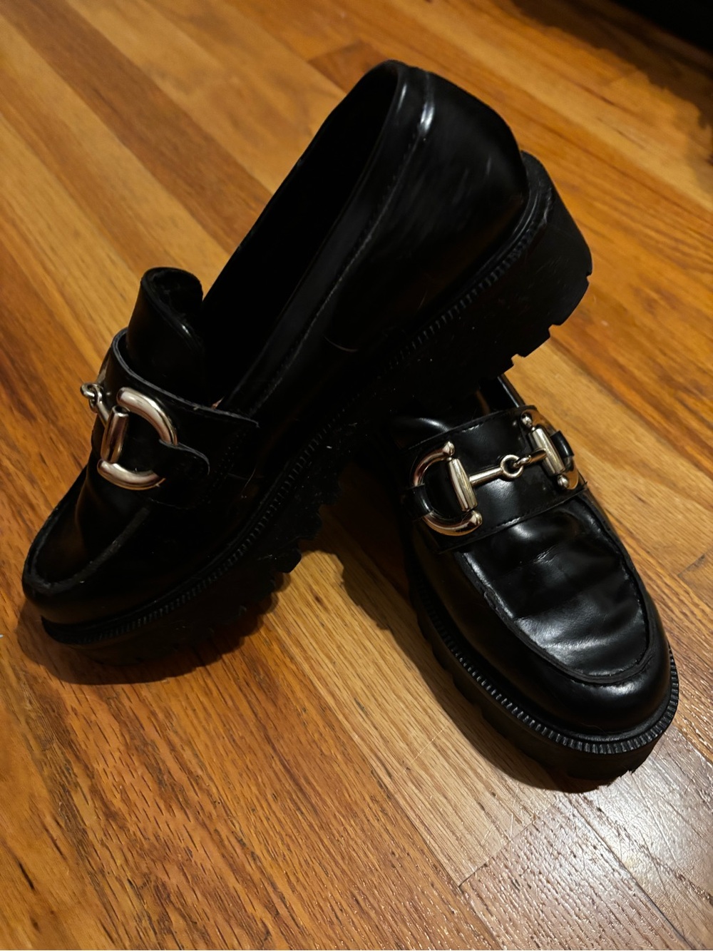 Black Women's Leather Horsebit Loafers - Picture 2 of 6